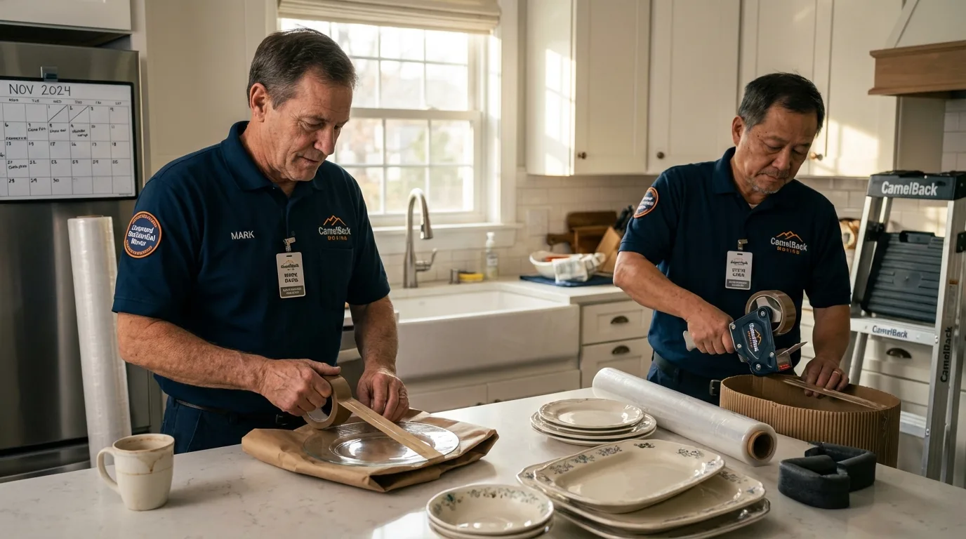 Professional crew packing kitchen dishware in Ligonier, IN